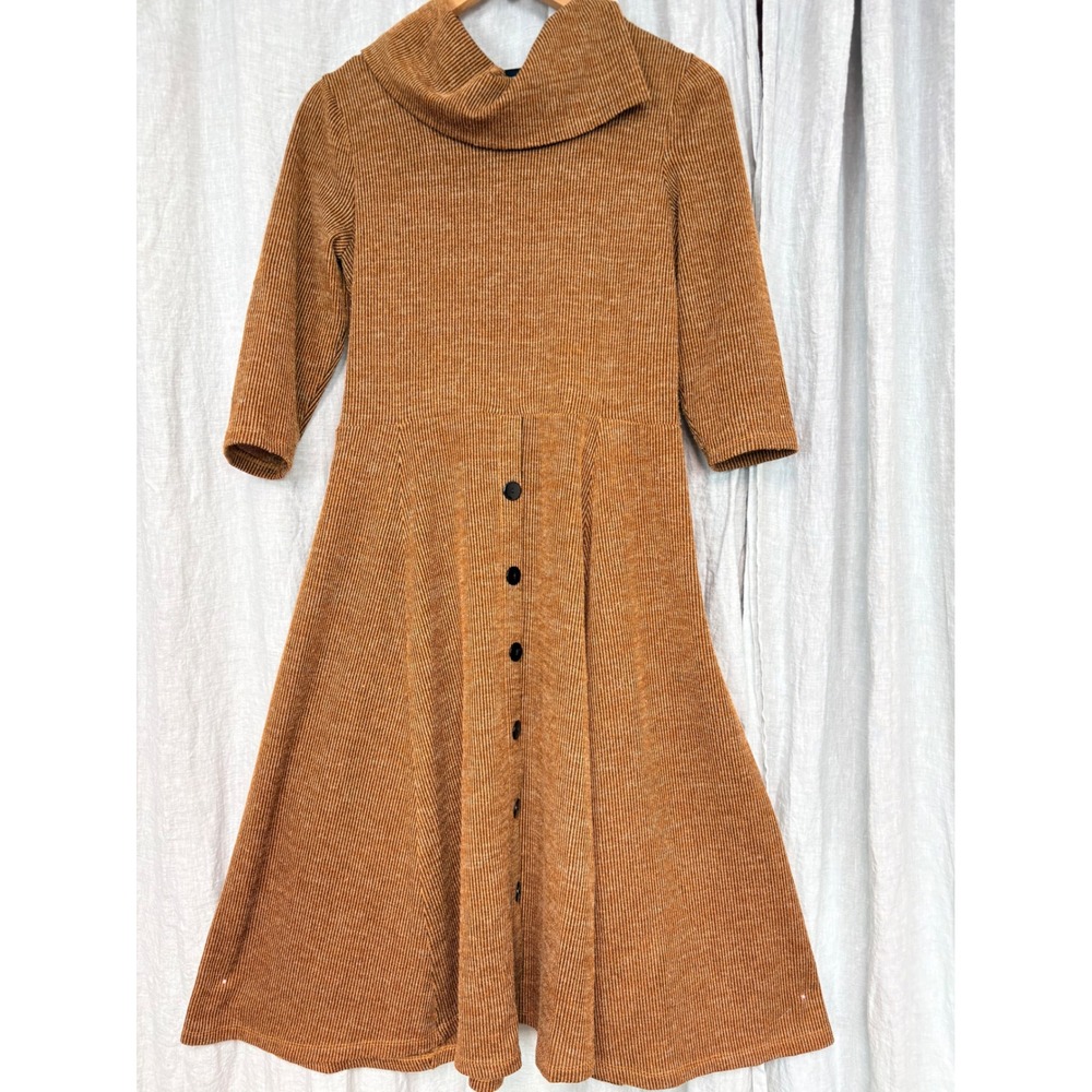 Signature by Robbie Bee Womens Rust Ribbed Cowl Neck Fit & Flare Midi Dress M - Picture 1 of 7